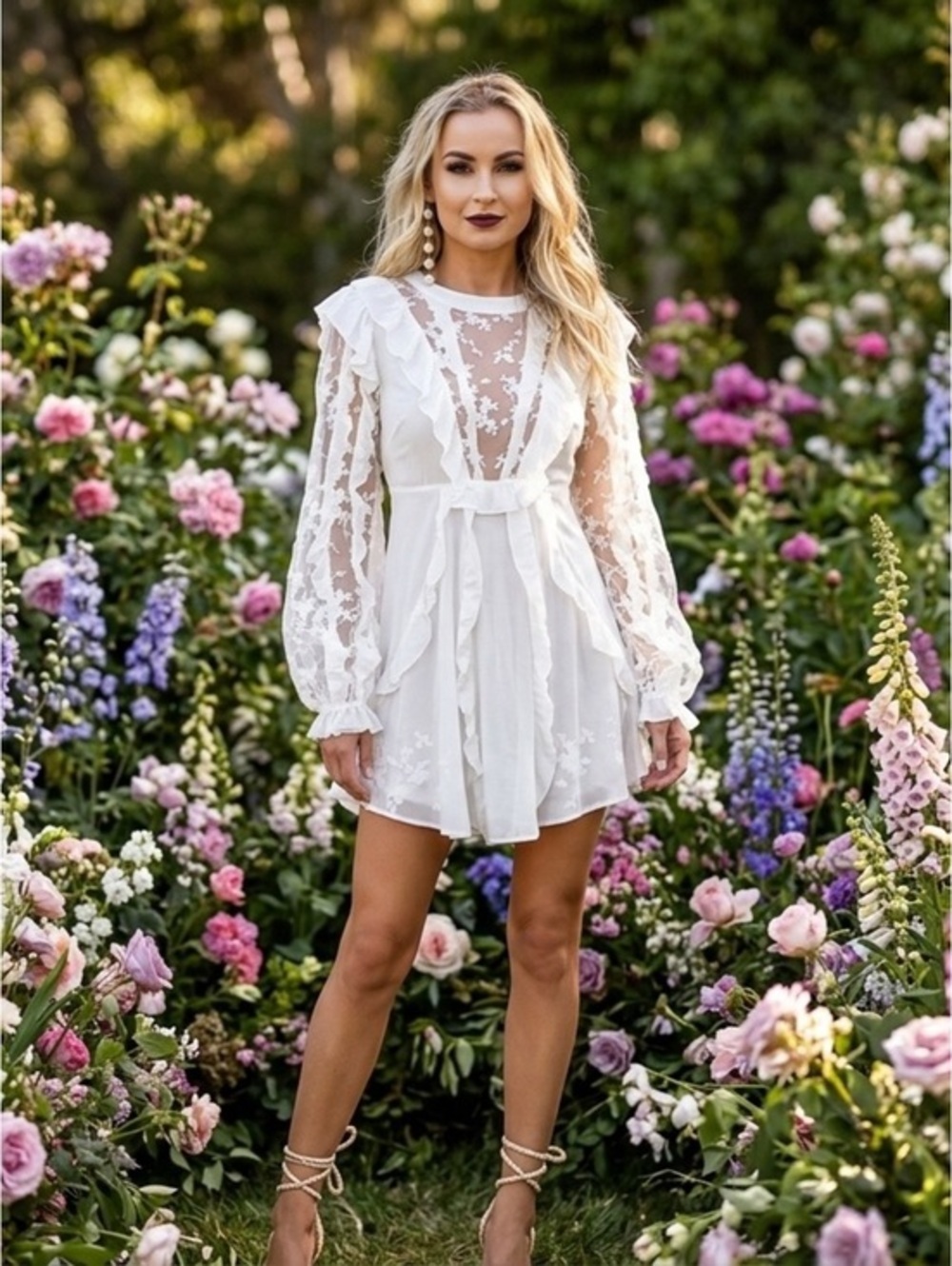 Small For Love And Lemons Rosebud Ruffle Mini Dress in Ivory